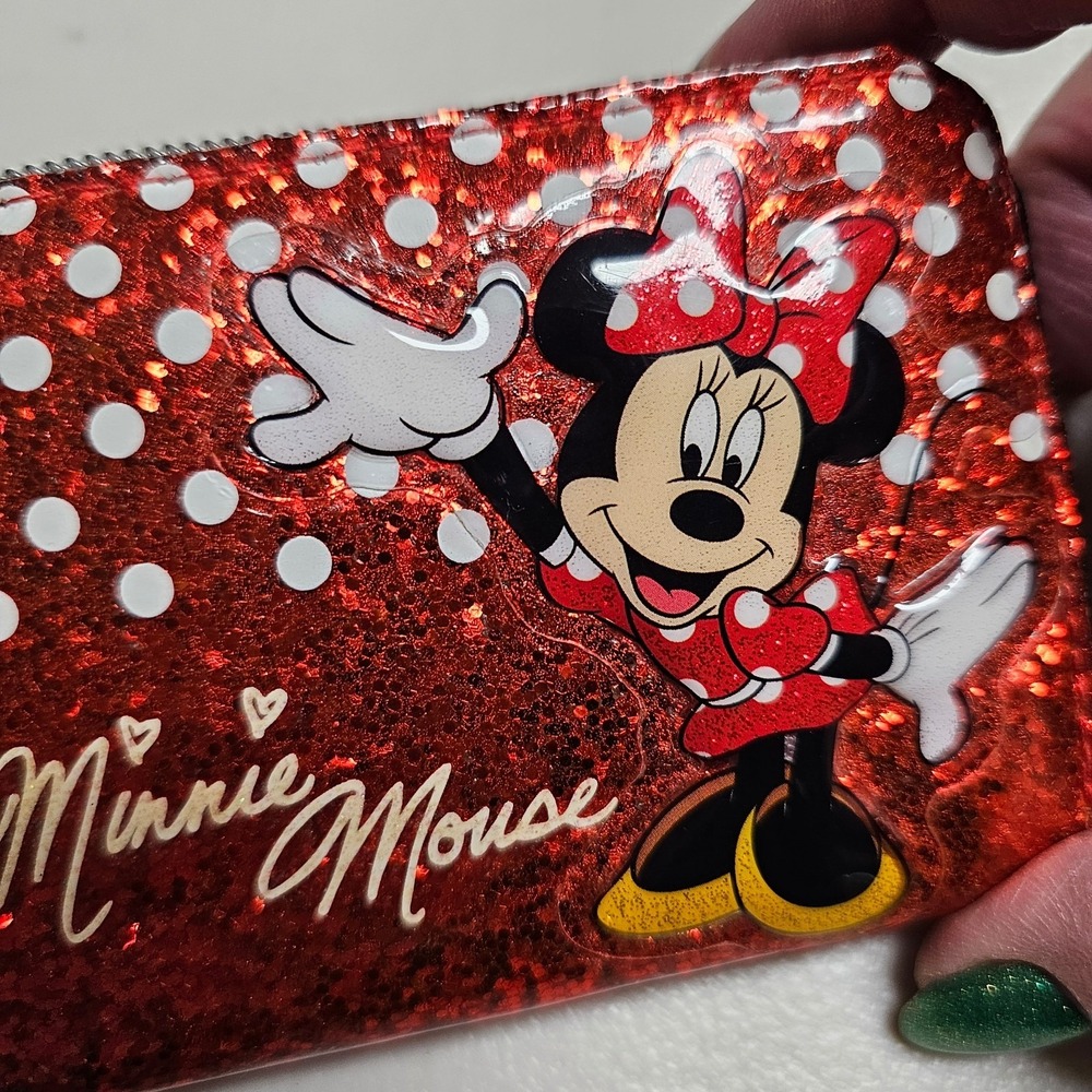 Disney Minnie Mouse Red‎ Glitter Polka Dot Zip Around Wristlet Wallet Hong Kong - Picture 2 of 10